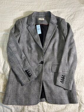 LOFT Gray Plaid Single-Button Blazer size 8P